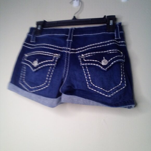 Knox Rose Shorts Women 2 Midi Short Button Pocket Large Stitching Roll Hem Blue - Picture 9 of 13